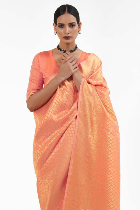 Kandini Silk Peach Woven Handloom Saree