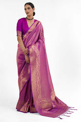 Kandini Silk Violet Woven Handloom Saree