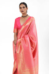 Kandini Silk Peach Woven Handloom Saree