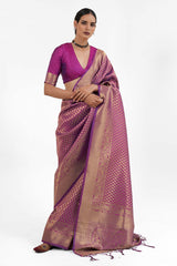 Kandini Silk Purple Woven Handloom Saree