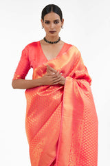 Kandini Silk Peach Woven Handloom Saree