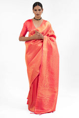 Kandini Silk Peach Woven Handloom Saree