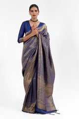 Kandini Silk Navy Blue Woven Handloom Saree