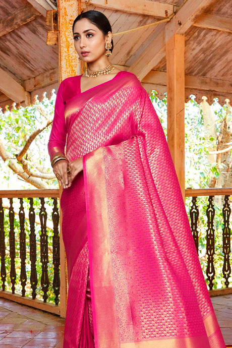 Kandini Silk Magenta Woven Handloom Saree