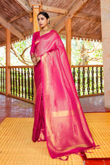 Kandini Silk Magenta Woven Handloom Saree