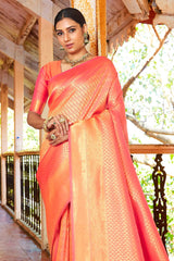 Kandini Silk Peach Woven Handloom Saree