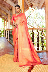 Kandini Silk Peach Woven Handloom Saree