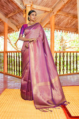 Kandini Silk Purple Woven Handloom Saree