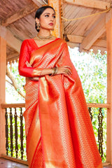 Kandini Silk Red Woven Handloom Saree