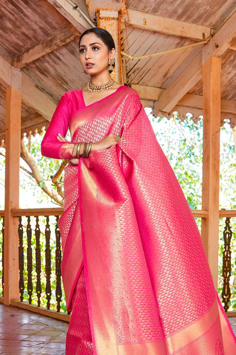 Kandini Silk Magenta Woven Handloom Saree