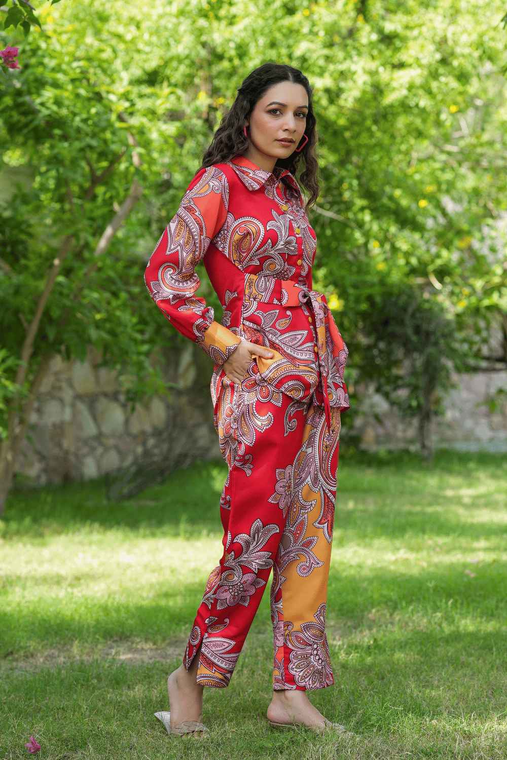 Red Satin Printed Co-Ord Set