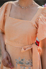 Orange Checkerd Print Pure Cotton Dress