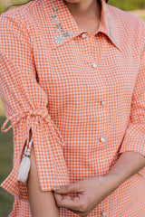 Orange Checkered Print Pure Cotton Top