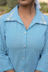 Blue Checkered Print Pure Cotton Top