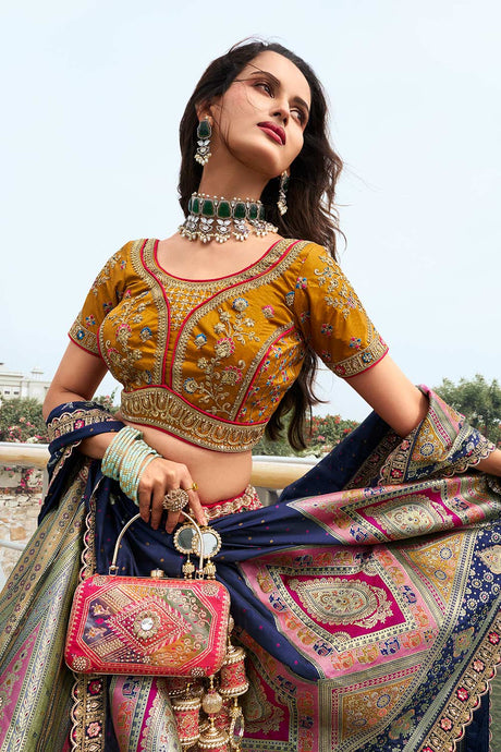 Multicolor Banarasi Silk Zarkan Codding Work Lehenga Choli Set