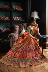 Orange Banarasi Silk Zarkan Codding Work Lehenga Choli