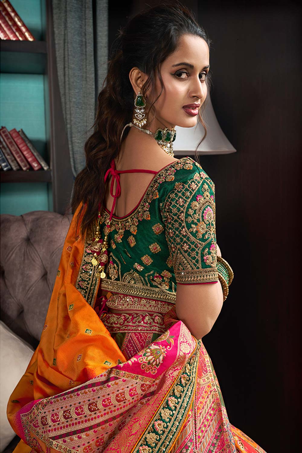 Orange Banarasi Silk Zarkan Codding Work Lehenga Choli