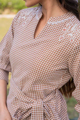 Brown Checkered Print Pure Cotton Top