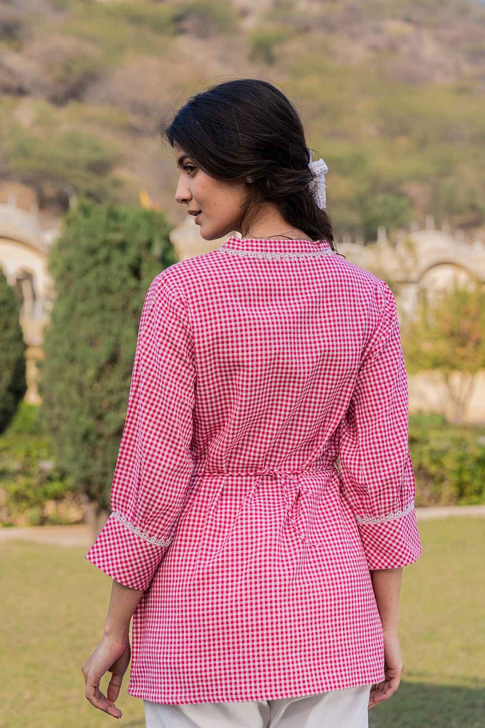 Pink Checkered Print Pure Cotton Top