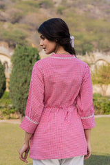 Pink Checkered Print Pure Cotton Top