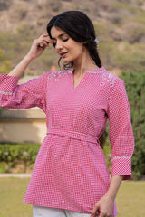 Pink Checkered Print Pure Cotton Top