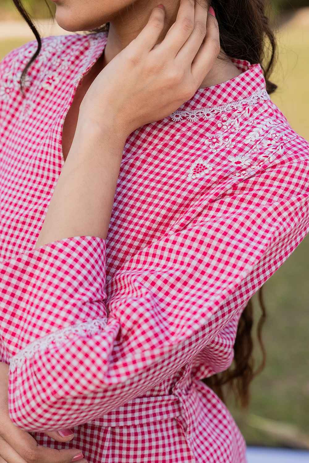 Pink Checkered Print Pure Cotton Top