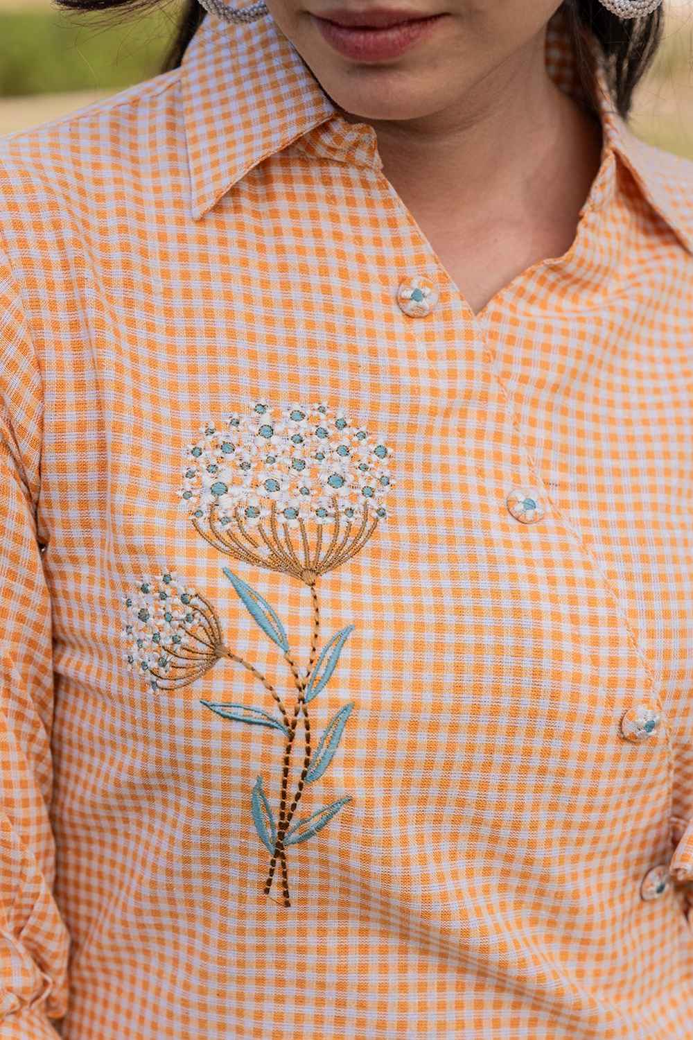 Yellow Checkered Print Pure Cotton Top