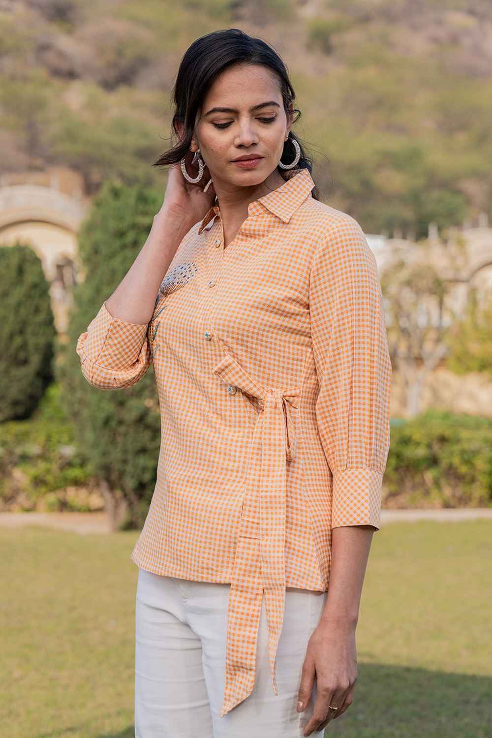 Yellow Checkered Print Pure Cotton Top