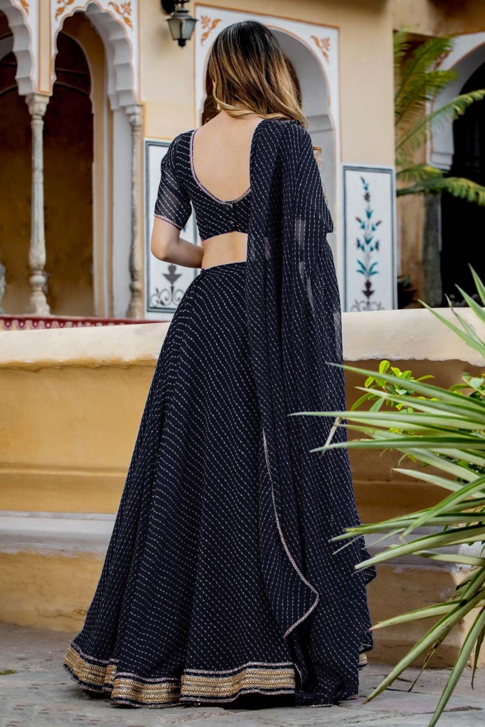 Black Georgette Zari Work Lehenga Choli