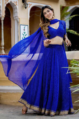 Blue Georgette Zari Work Lehenga Choli