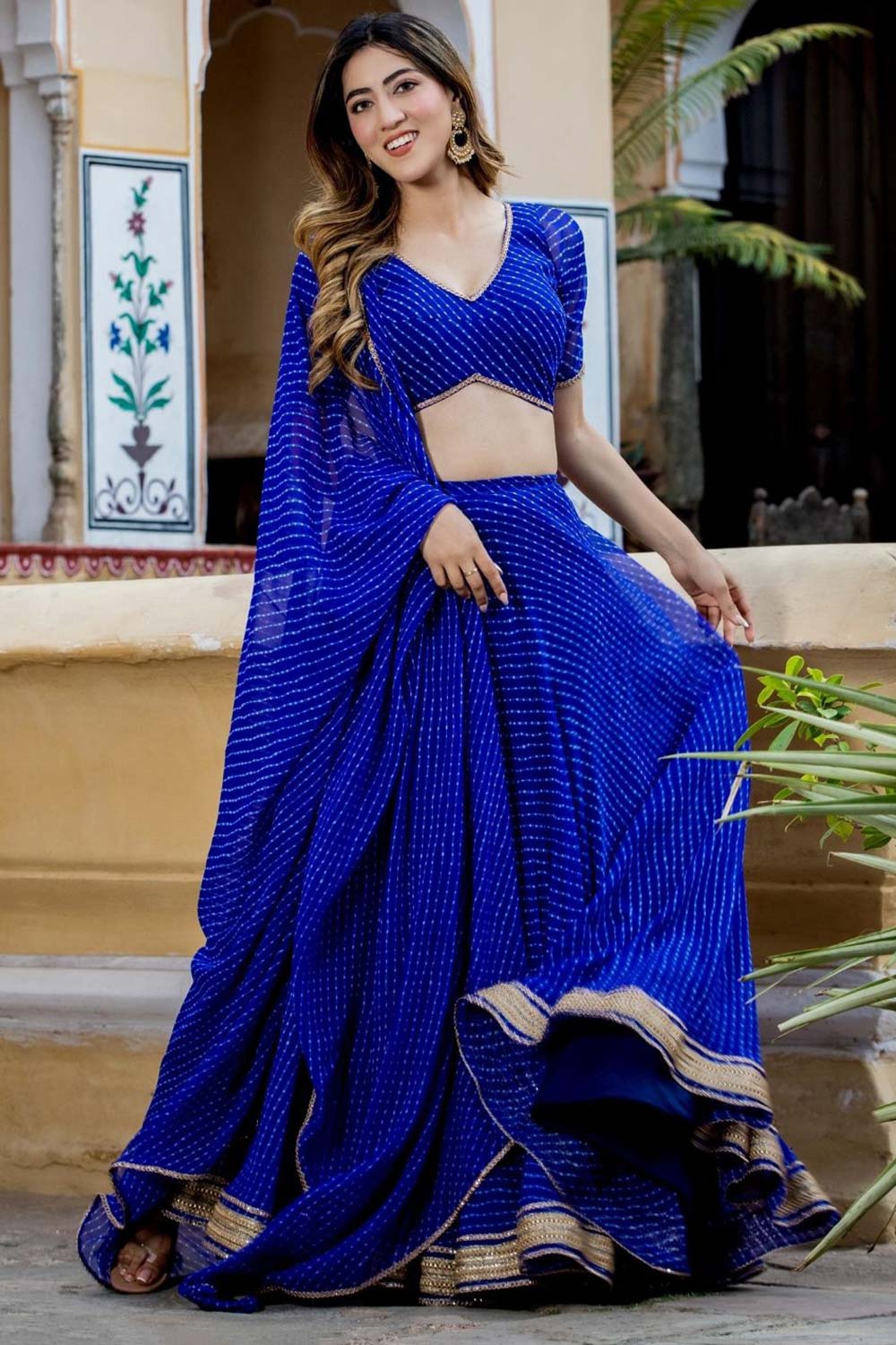 Blue Georgette Zari Work Lehenga Choli