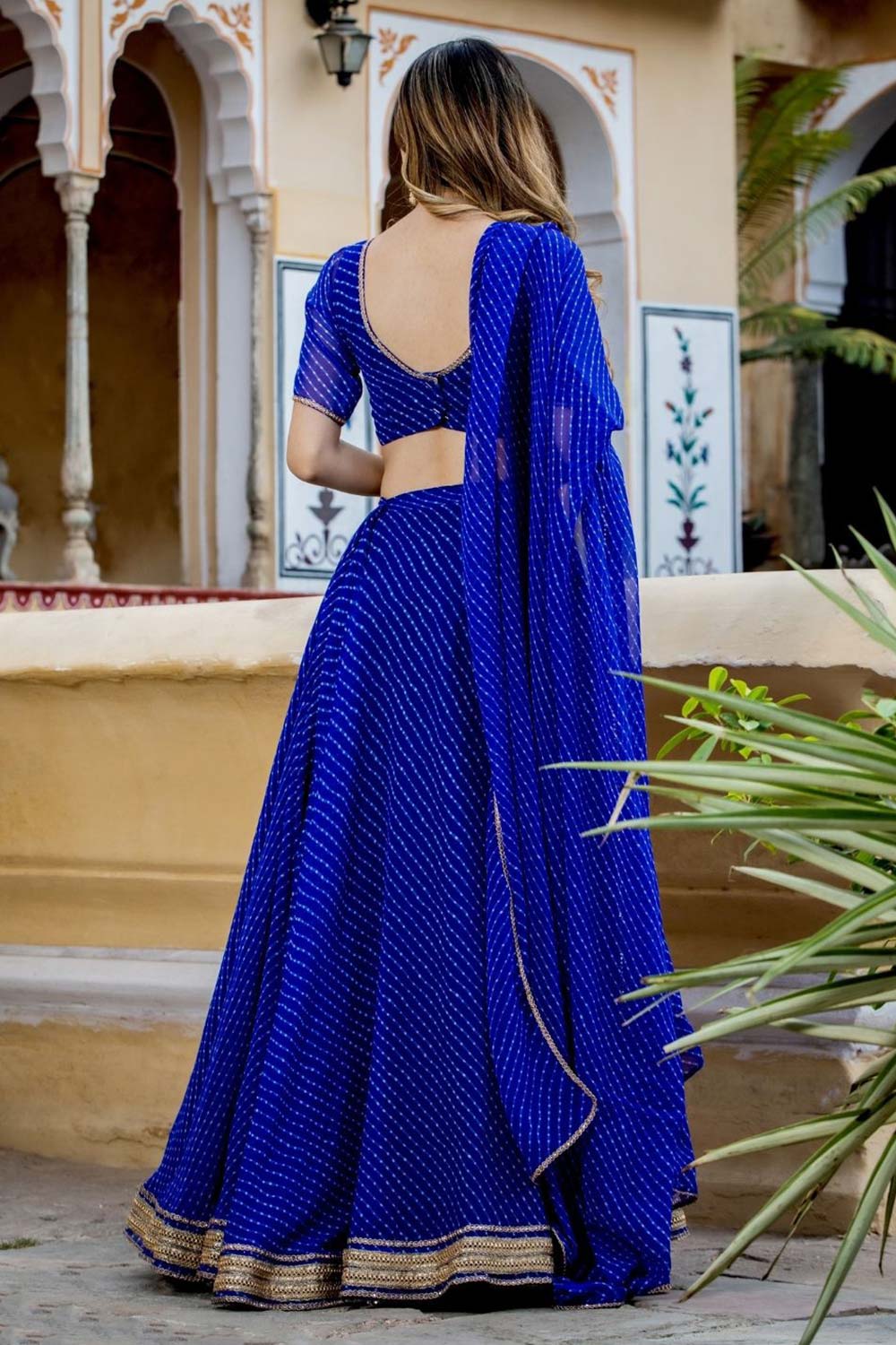 Blue Georgette Zari Work Lehenga Choli