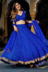 Blue Georgette Zari Work Lehenga Choli