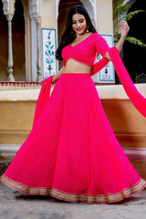 Pink Georgette Zari Work Lehenga Choli