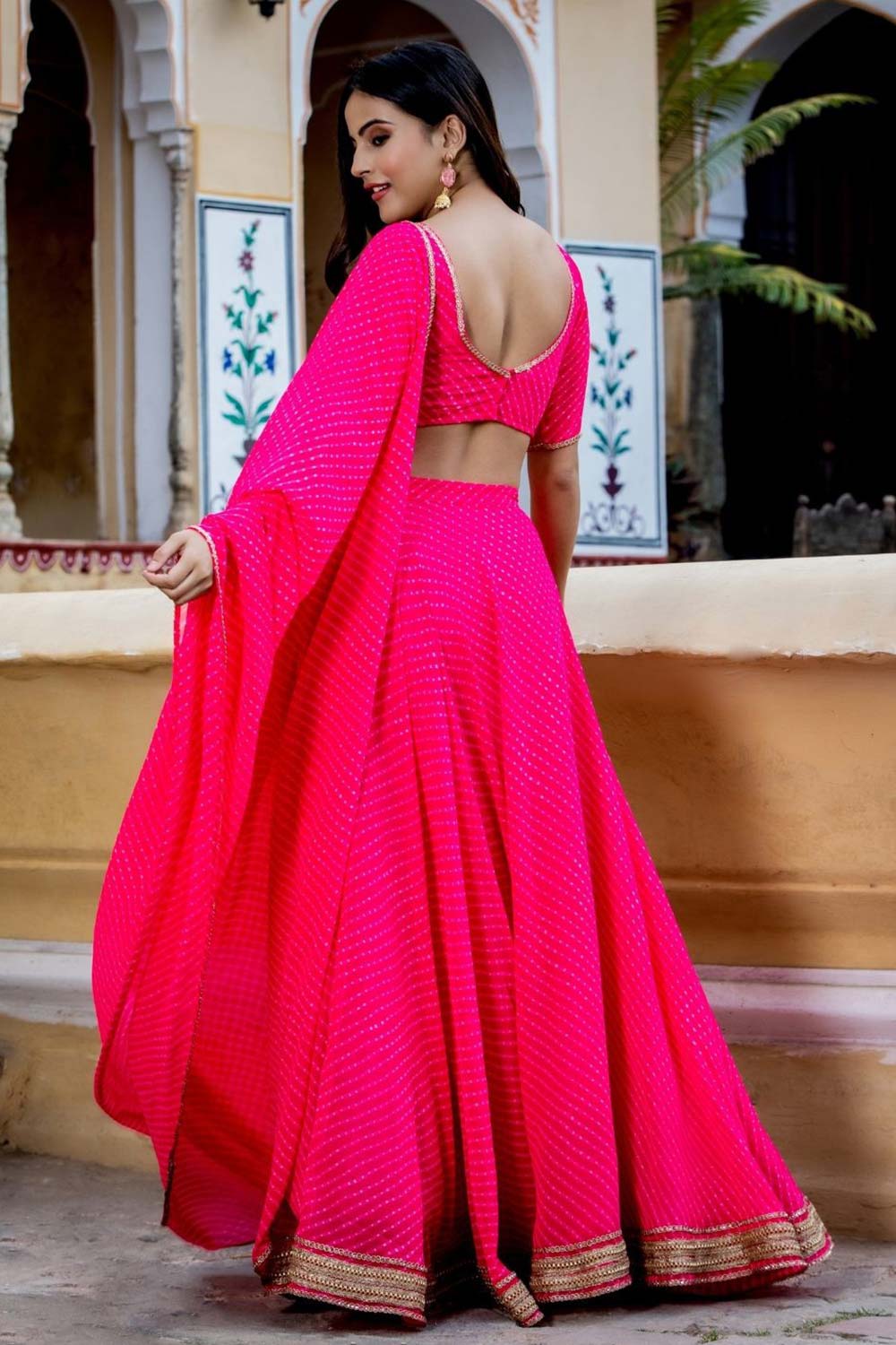 Pink Georgette Zari Work Lehenga Choli