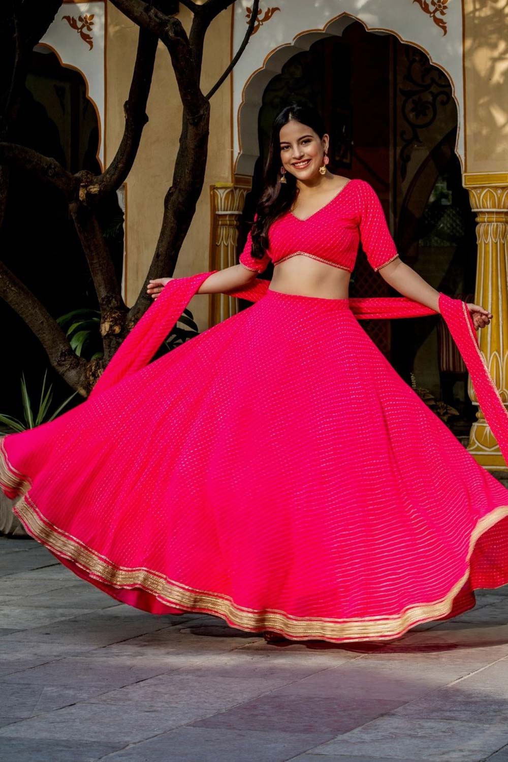 Pink Georgette Zari Work Lehenga Choli