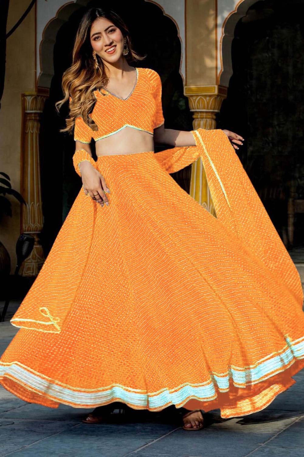 Yellow Georgette Zari Work Lehenga Choli