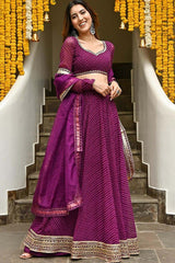 Purple Georgette Zari Work Lehenga Choli