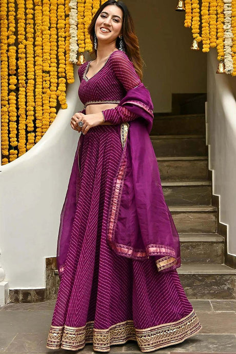 Purple Georgette Zari Work Lehenga Choli