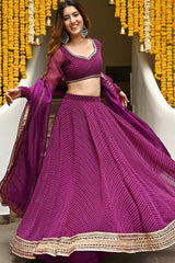 Purple Georgette Zari Work Lehenga Choli