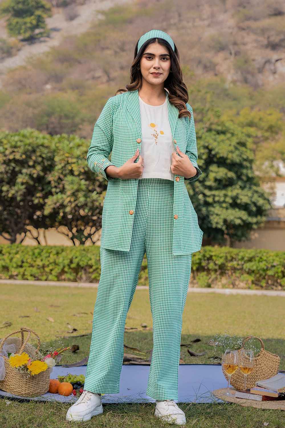 Green Embroidered Cotton Co-Ord Sets