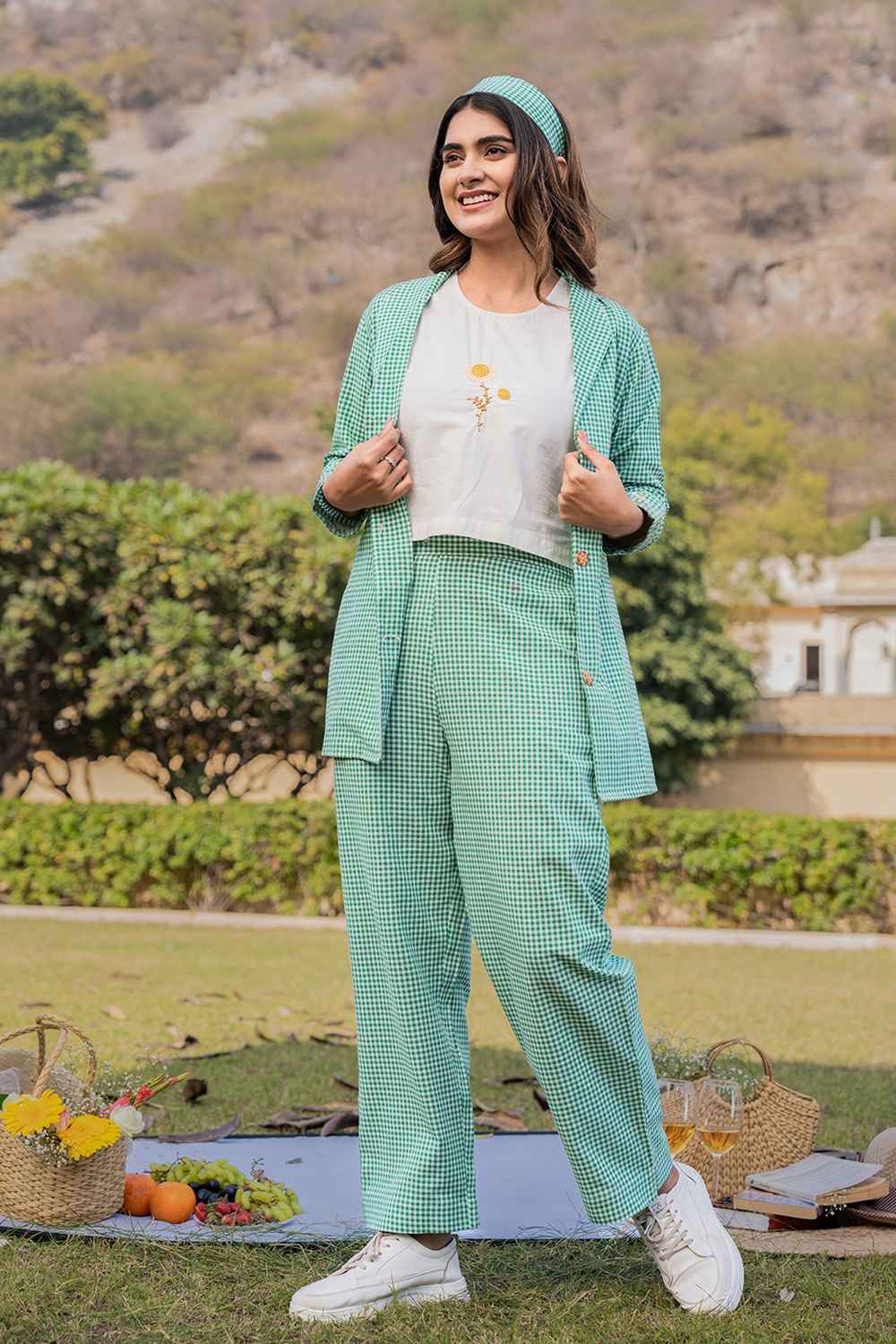 Green Embroidered Cotton Co-Ord Sets