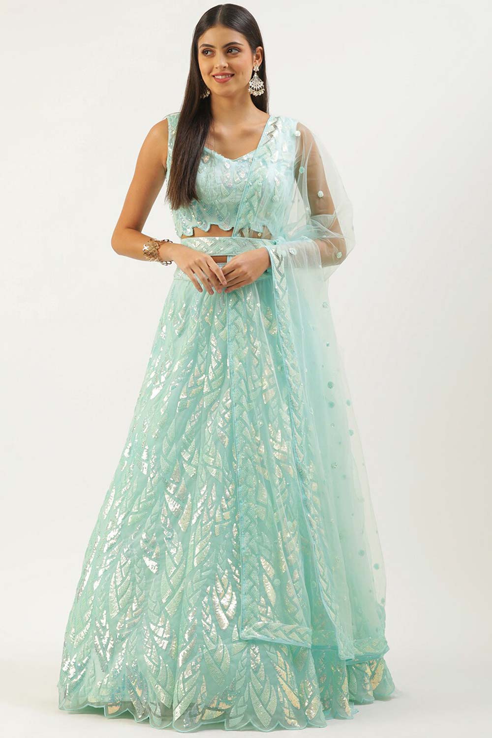 Blue Soft Net Embroidered Lehenga Choli