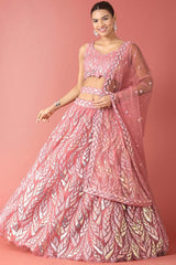 Pink Soft Net Embroidered Lehenga Choli