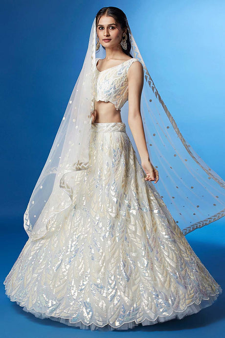 White Soft Net Embroidered Lehenga Choli