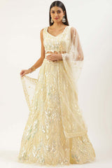 Yellow Soft Net Embroidered Lehenga Choli