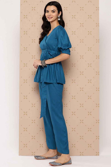 Turquoise Solid Cotton Co-Ord Sets