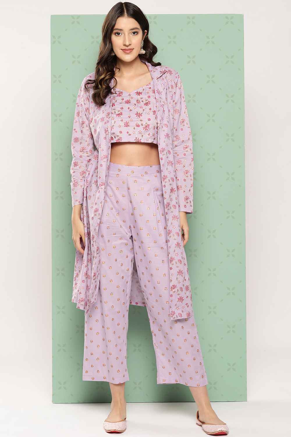 Violet Floral Print Cotton Co-Ord Sets