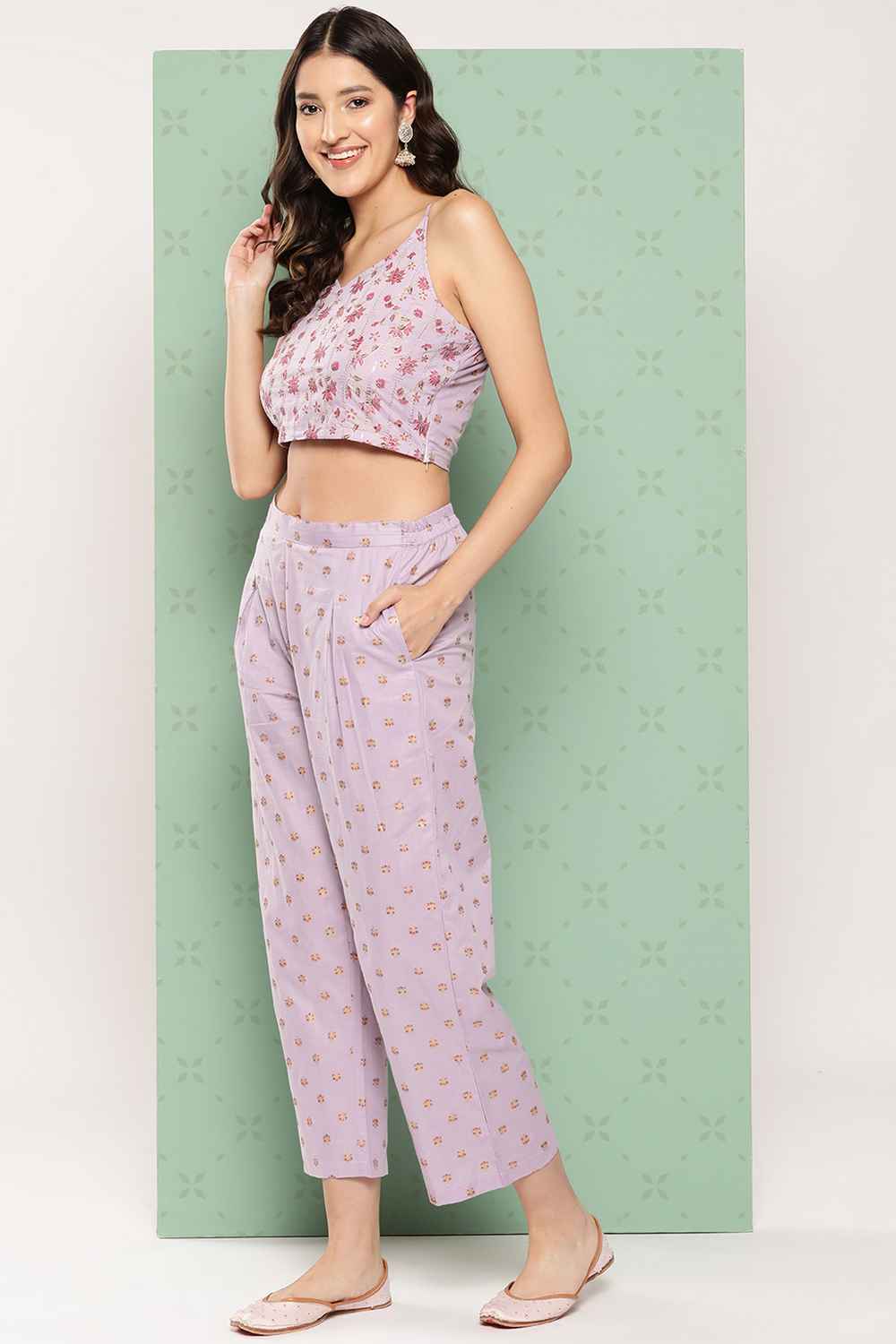 Violet Floral Print Cotton Co-Ord Sets