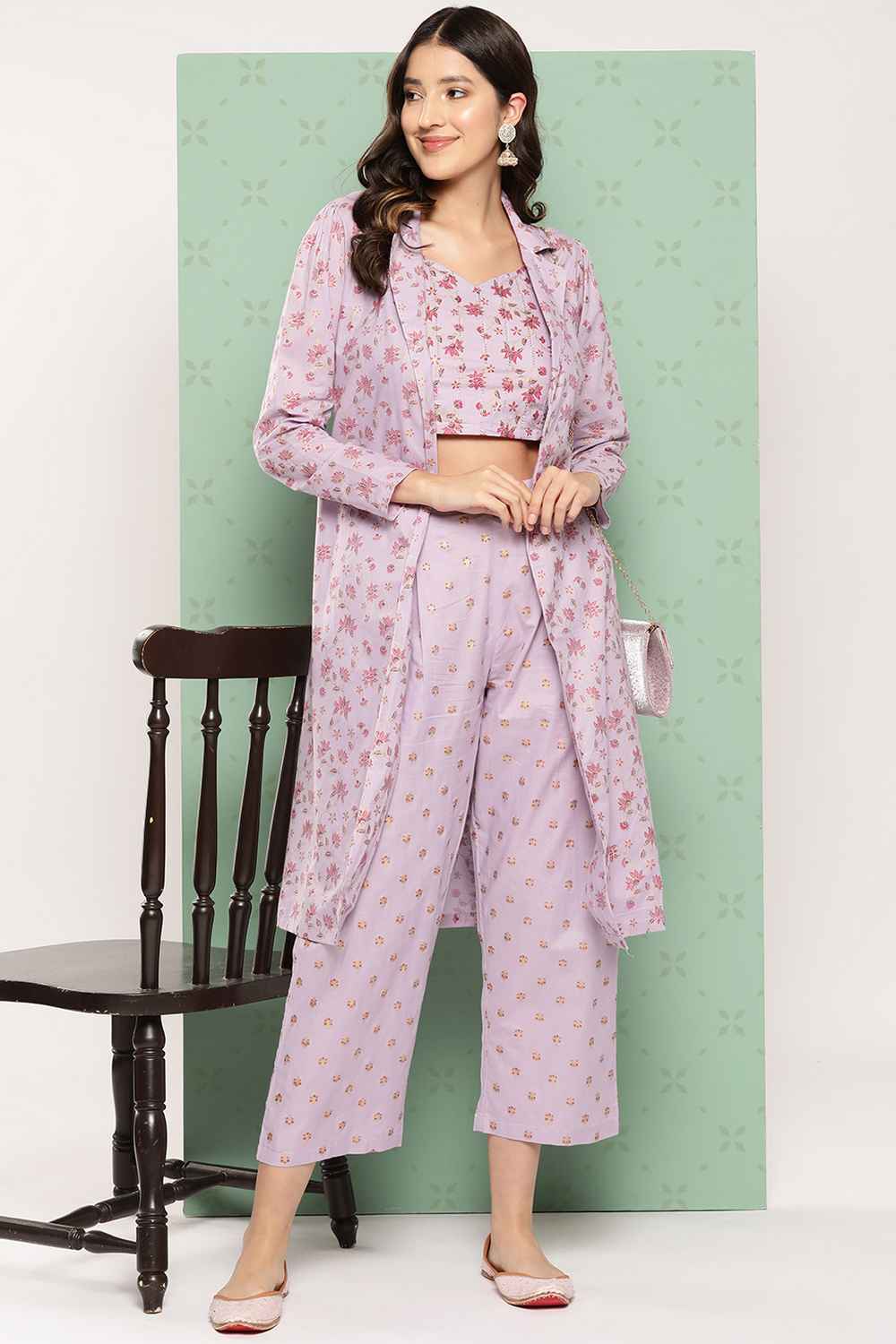 Violet Floral Print Cotton Co-Ord Sets